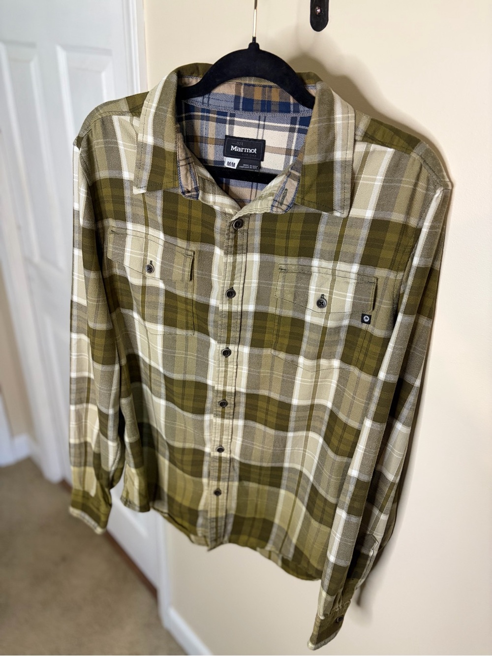 Marmot Olive and Cream Plaid Button-Down Shirt #1308